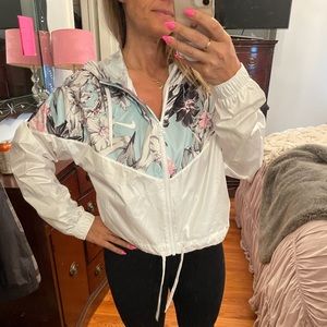 Nike white floral cropped windbreaker